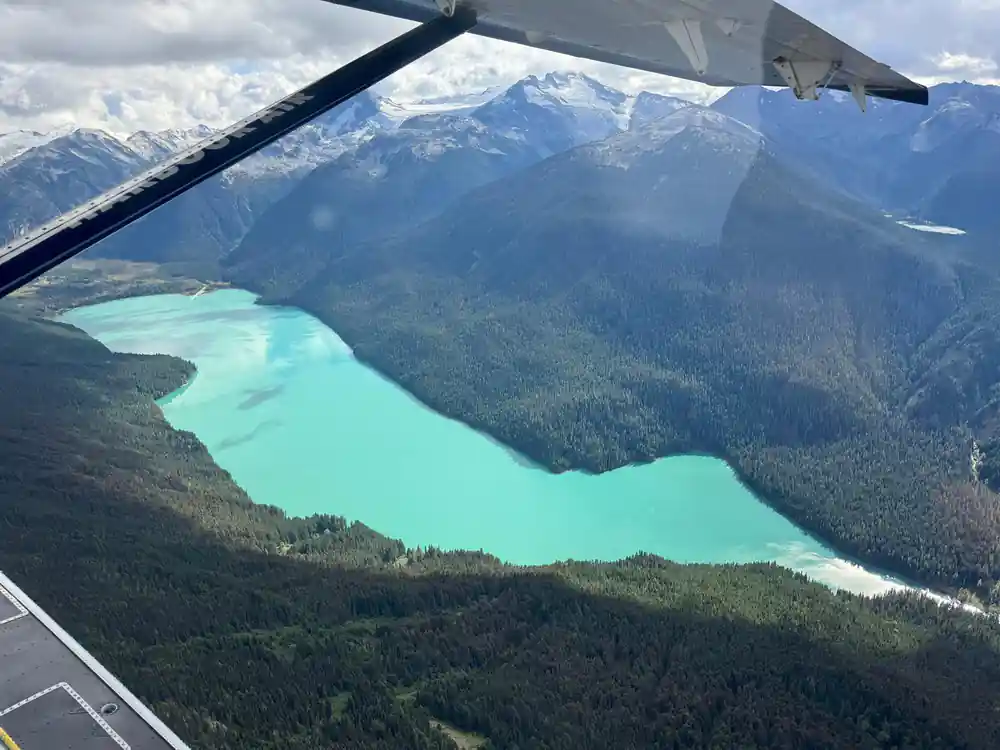 The full basin of Garibaldi Lake seen from above