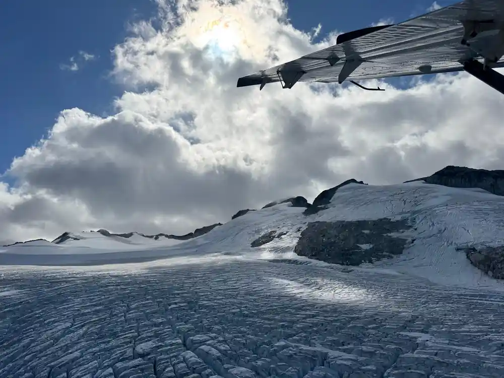 A glacier under a bank of cloud