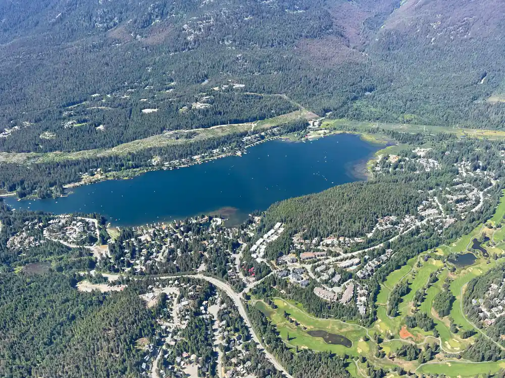 Whistler village and its golf course from the air